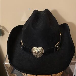 Urban Outfitters Black Cowboy Hat with Gold Heart Detail
